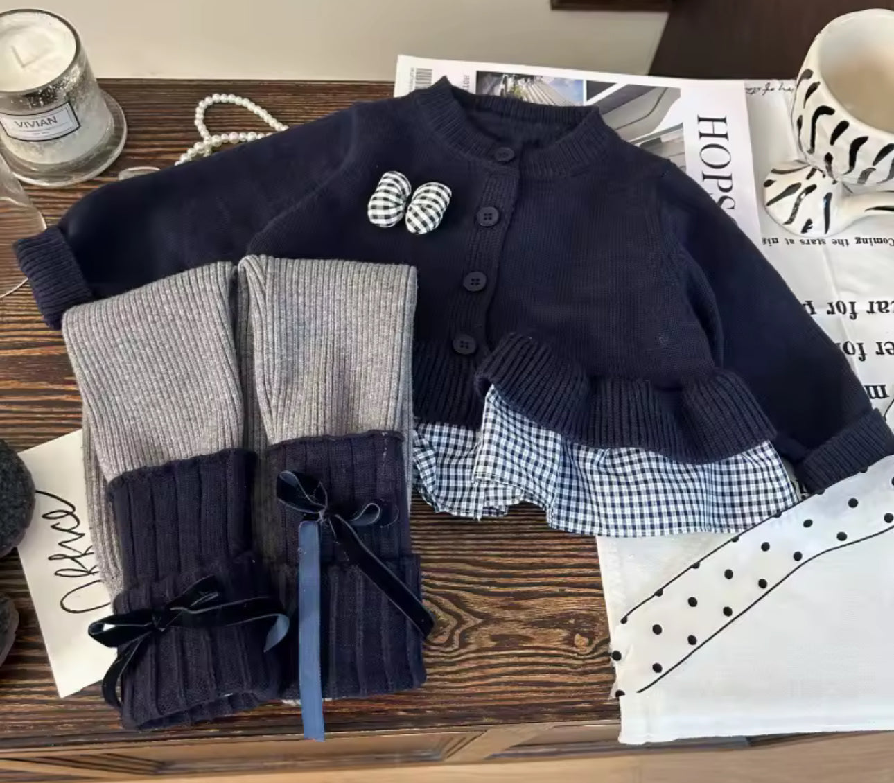 Knit navy top and leggings set