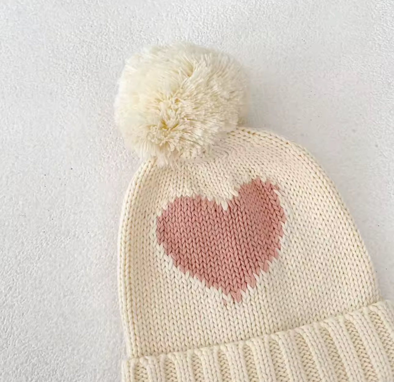 Knit cream & pink heart cardigan and hat set