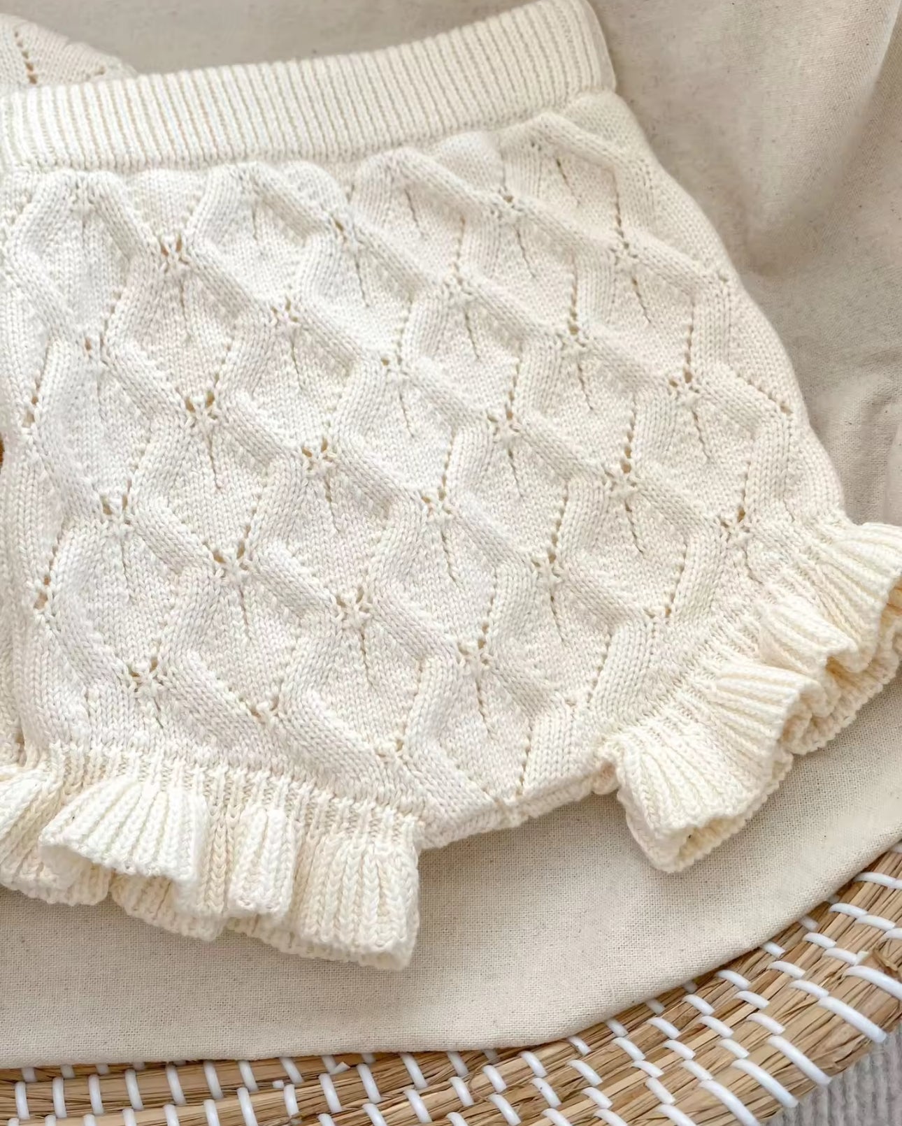 Pre order cream knit cardigan and frill shorts