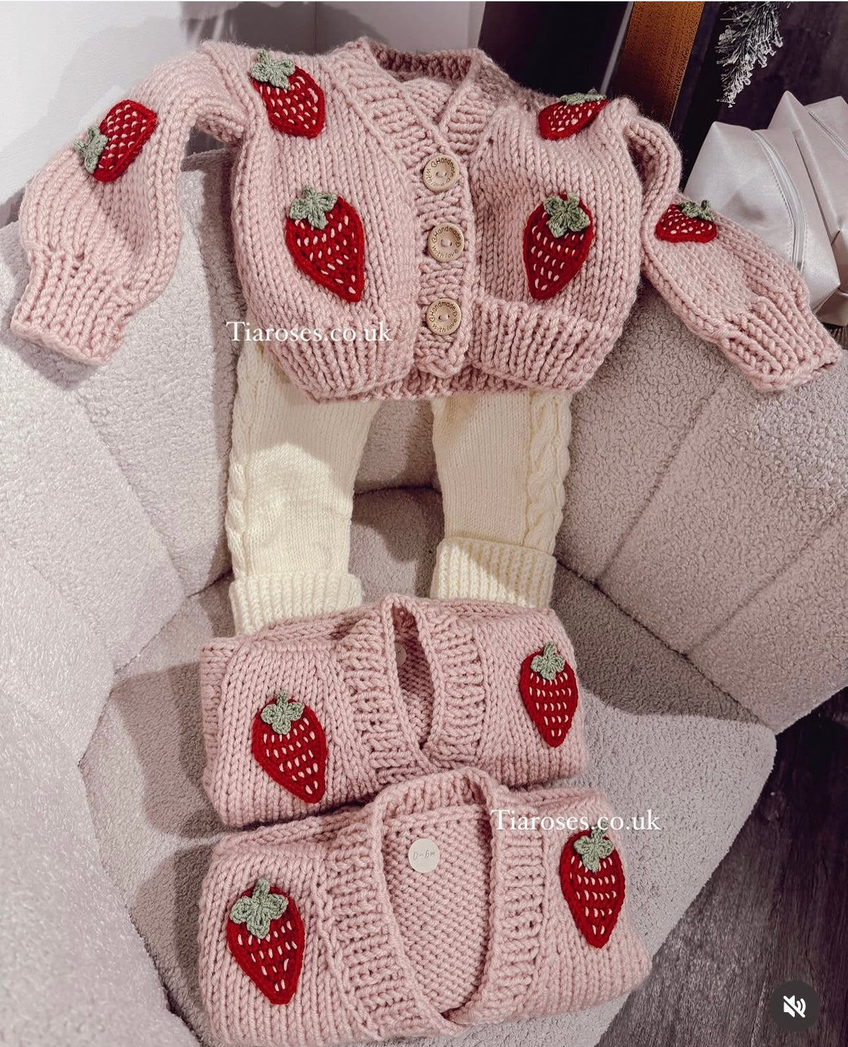 Strawberry Handknitted Wool Cardigan