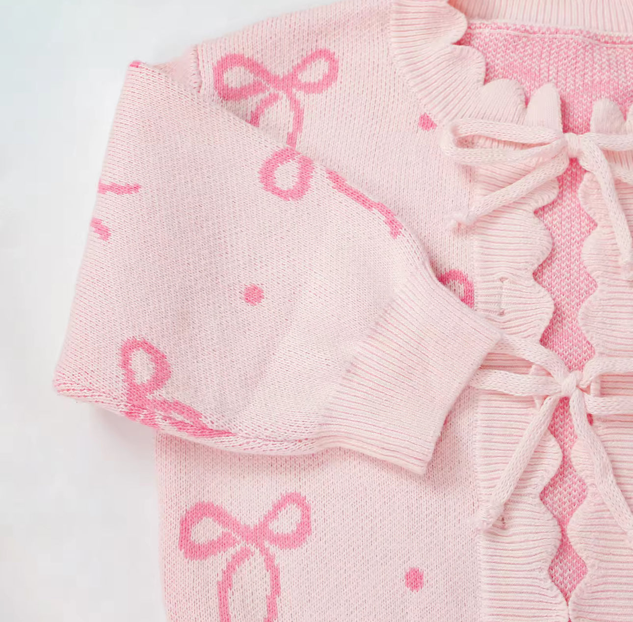 Pink bow thick knit two piece set