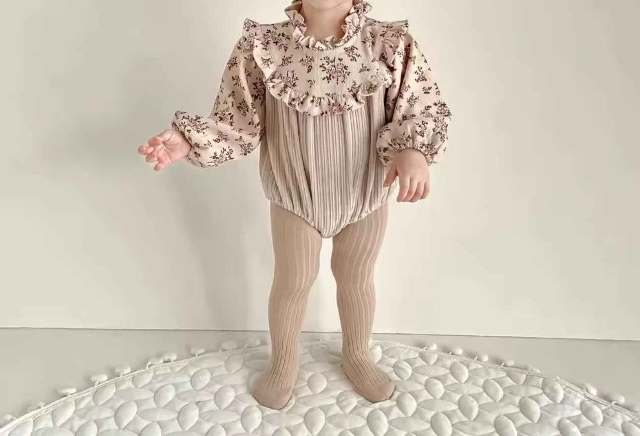 Light brown corduroy floral thick romper