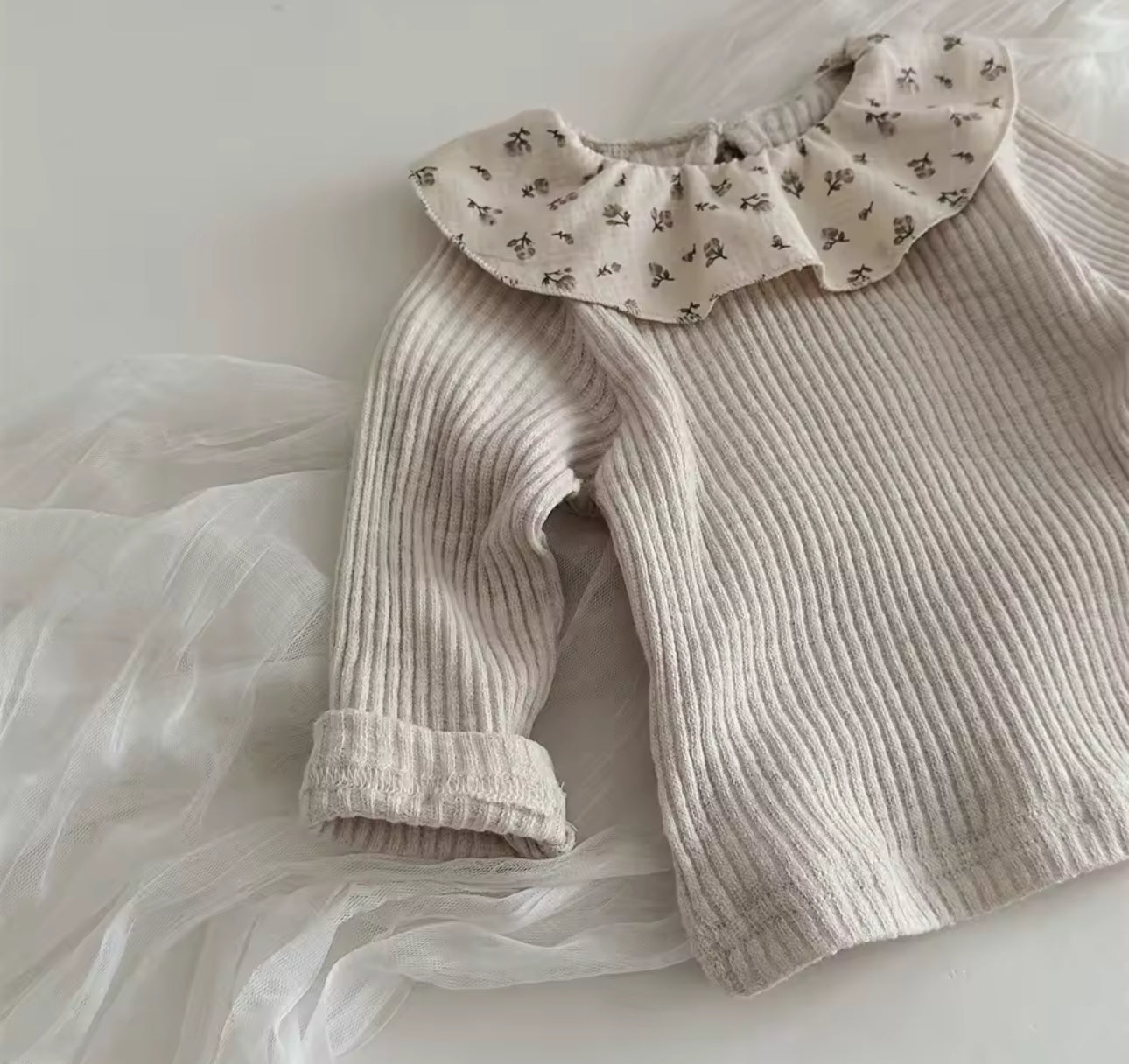 Autumn thick cotton floral frill collar top