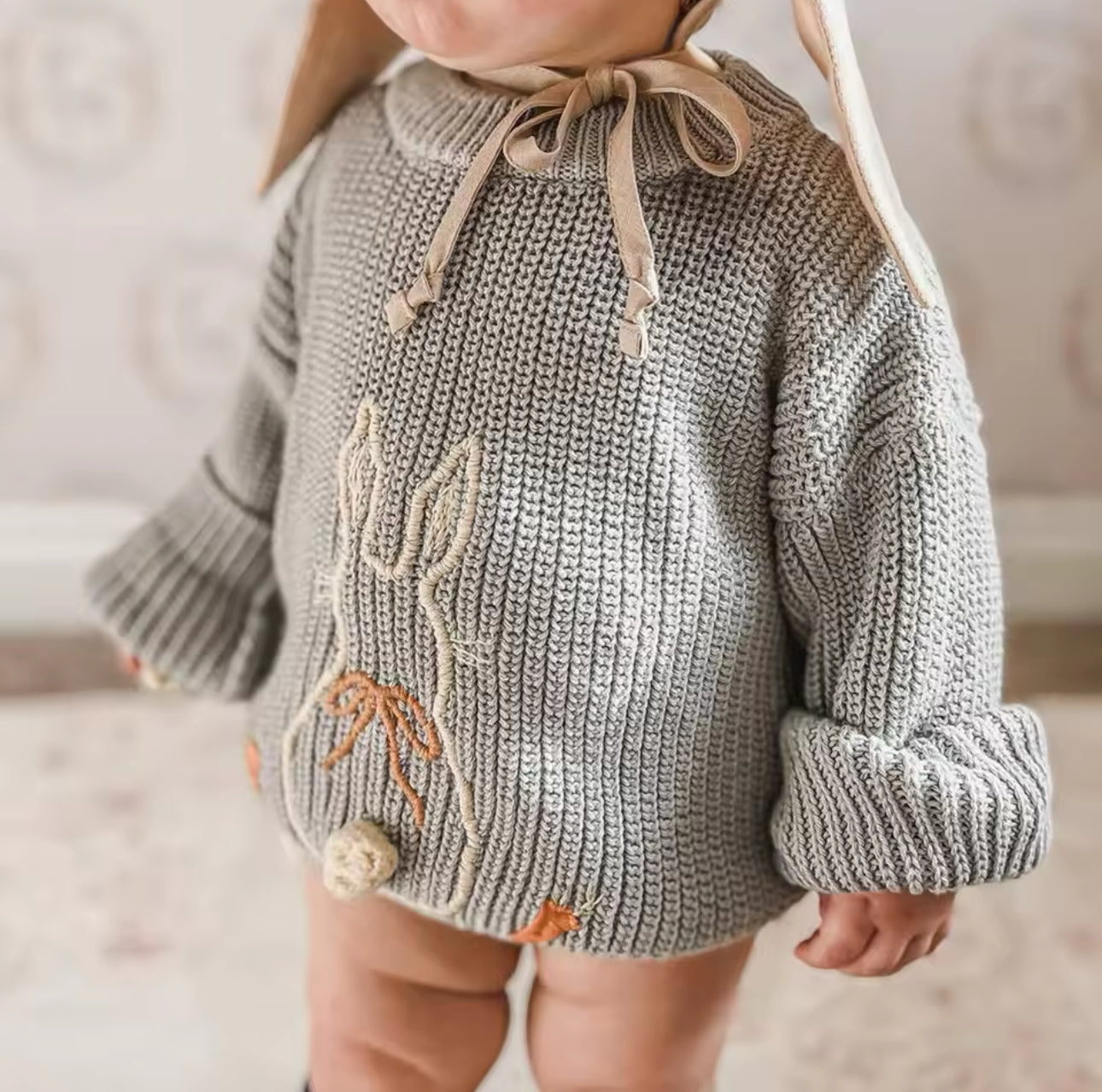 Pre order spring embroidered bunny chunky knit jumpers