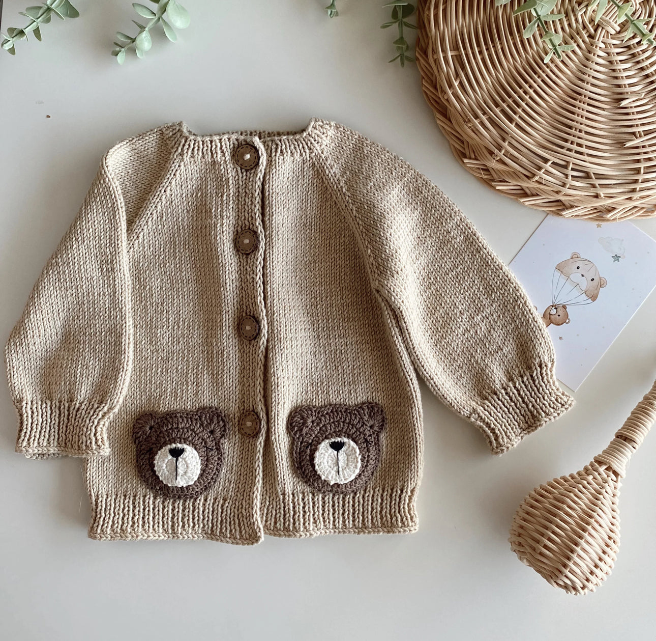 Handknitted teddy collection/cardigan/romper/blanket/bonnet