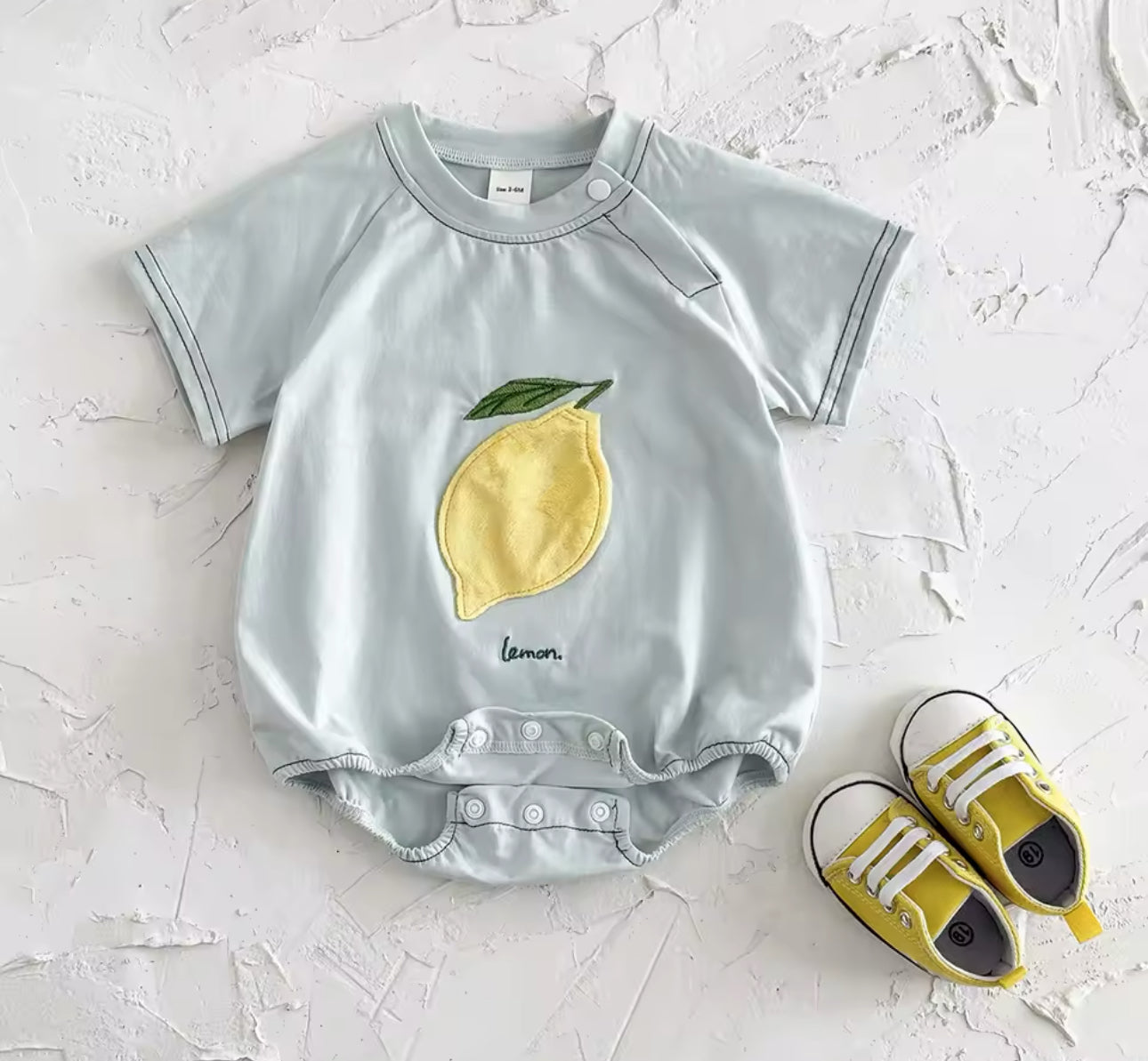 Boys summer lemon baby blue cotton romper