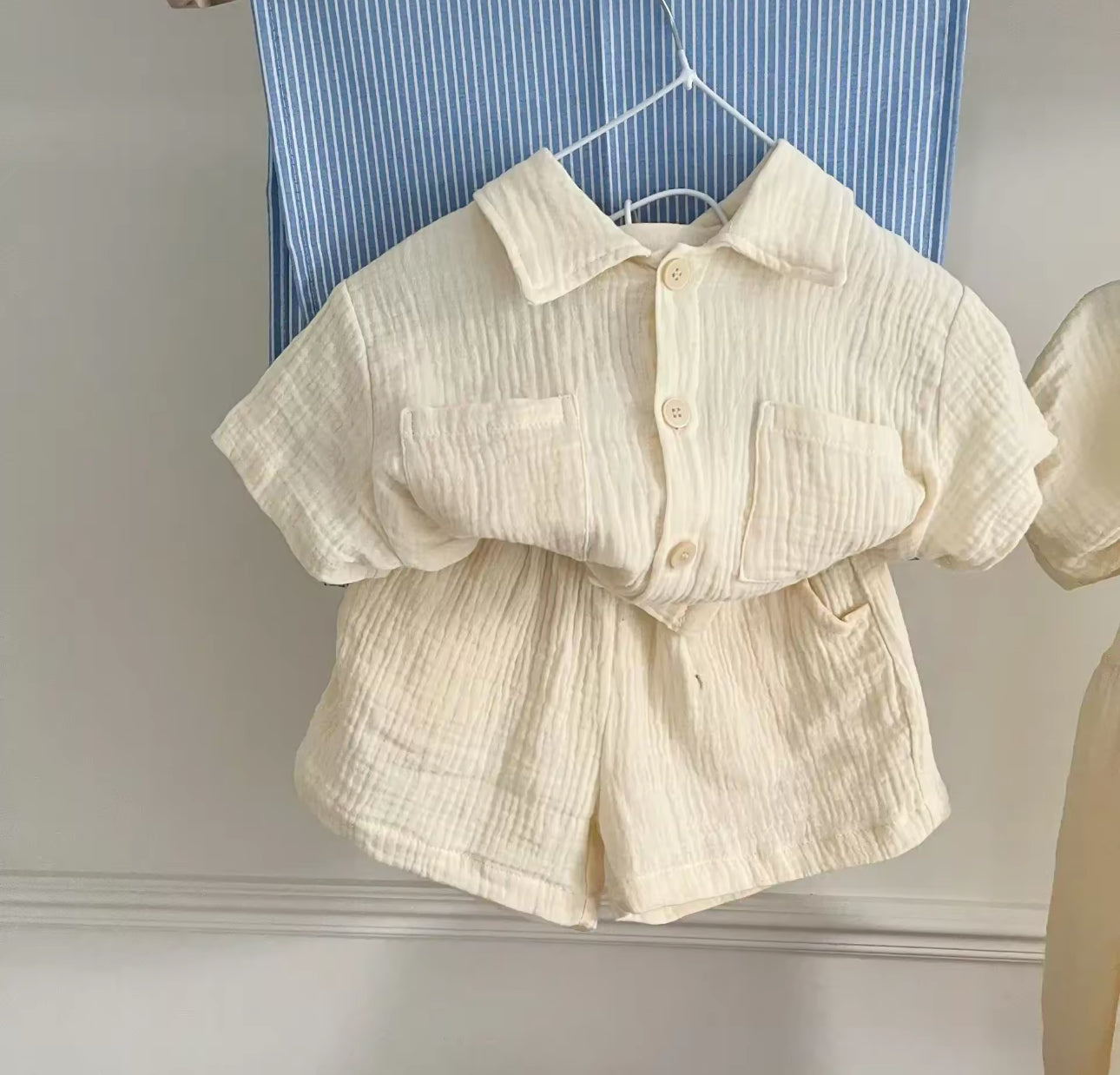Boys summer cheesecloth cream two piece set
