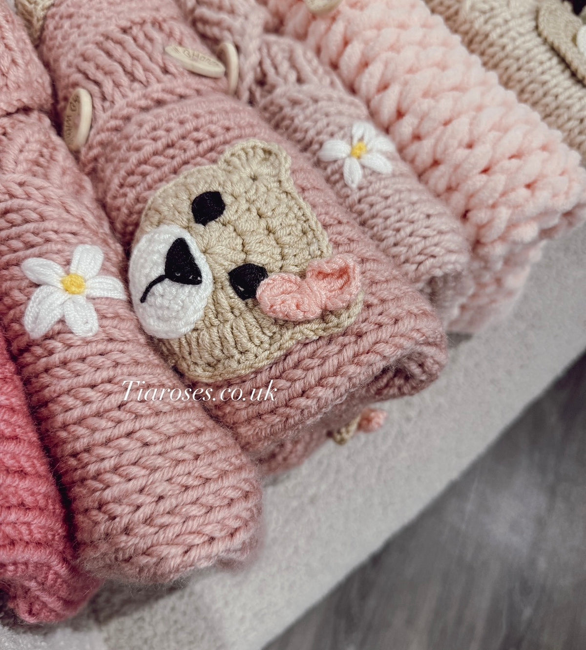 Teddy Bear bow Handknitted Wool Cardigan