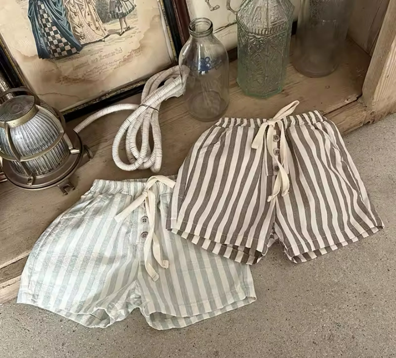 Boys summer stripe linen cotton shorts