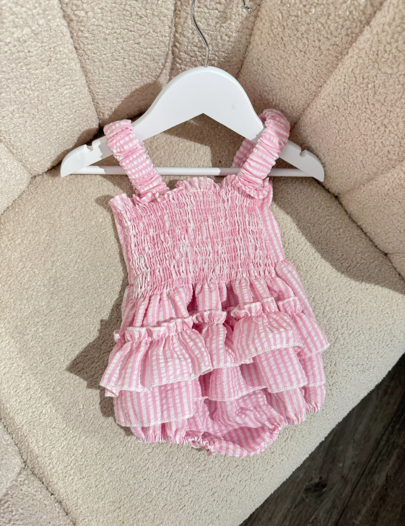 In stock Pink bow ruffle romper