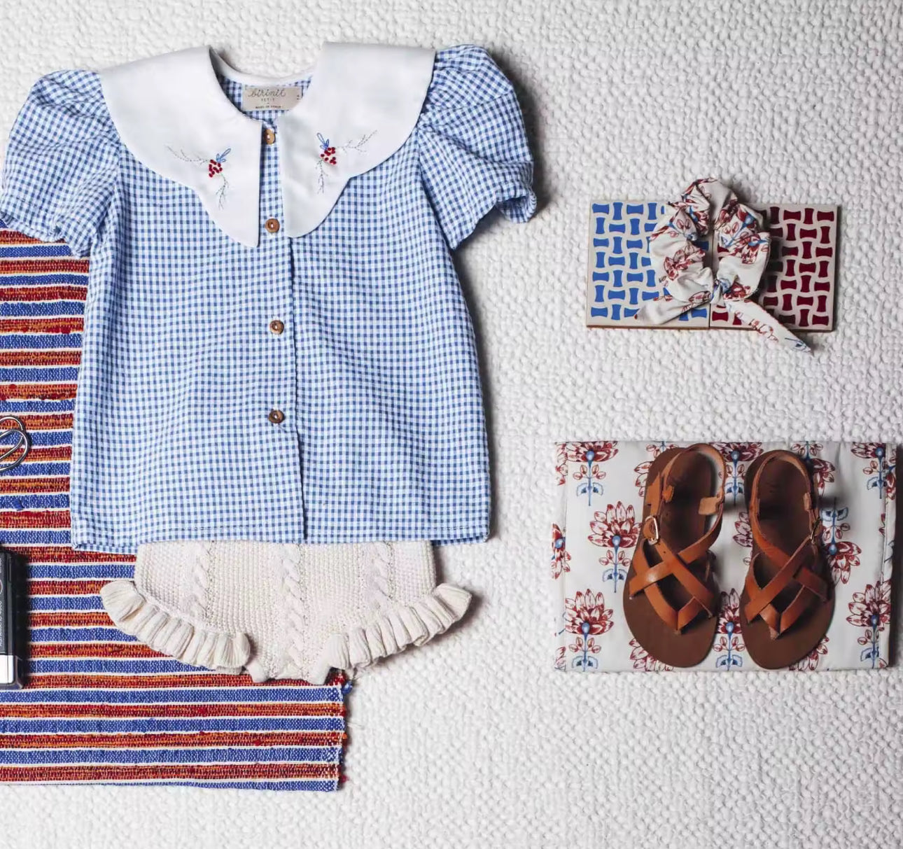 Vintage summer embroidered blouse and knit bloomer set