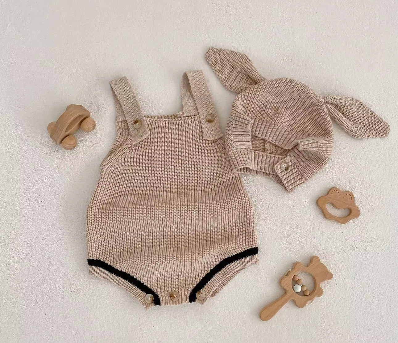 Pre order beige and black stripe knit collection (romper only)