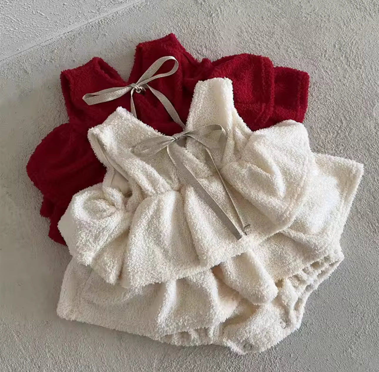 Thick fleece ruffle christmas rompers
