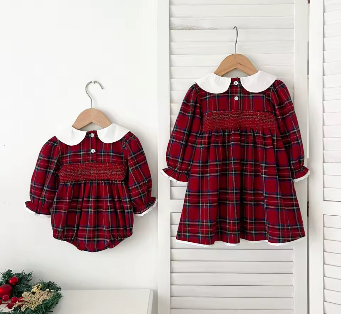 Tartan thick cotton Christmas romper/dress