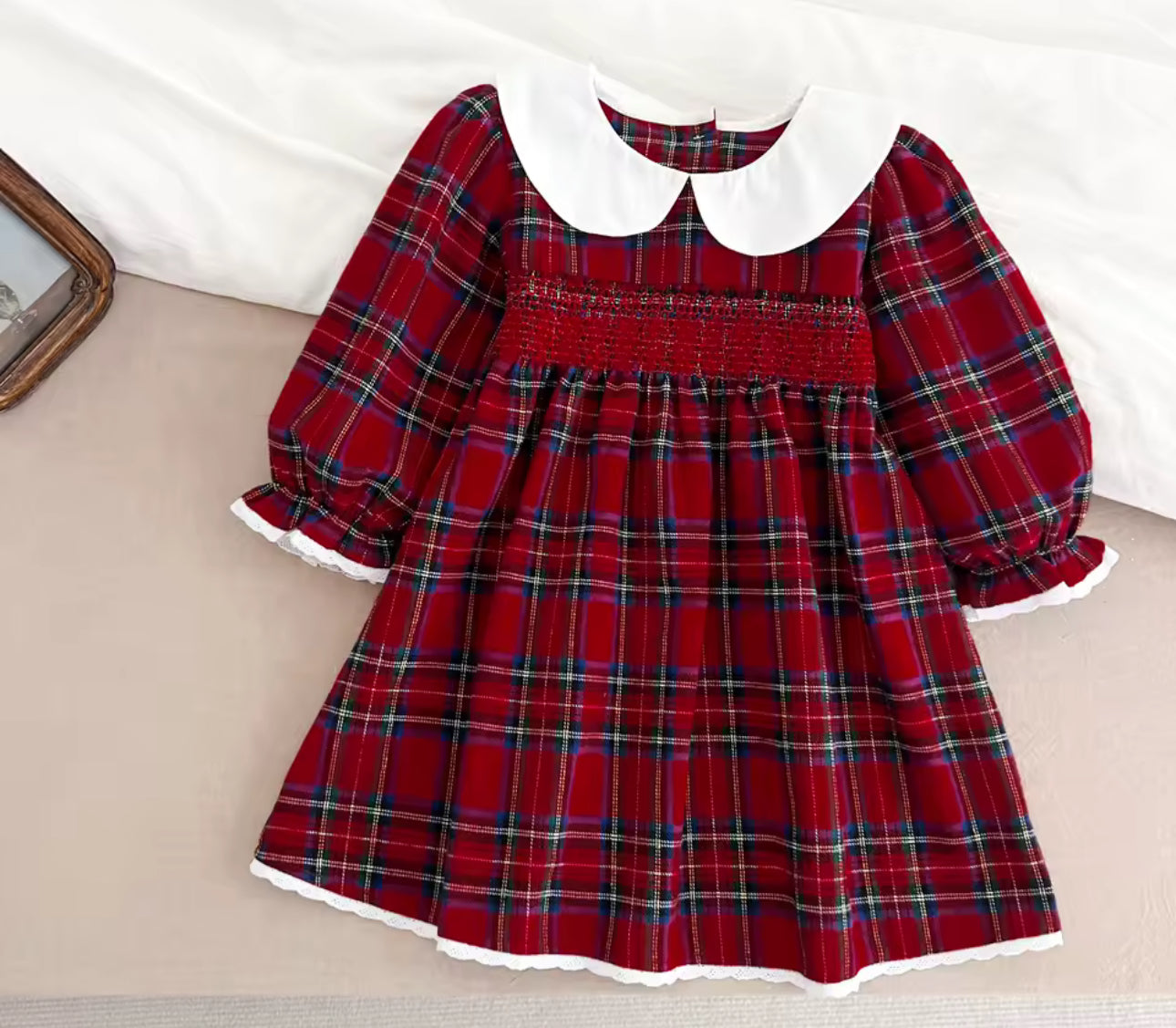 Tartan thick cotton Christmas romper/dress