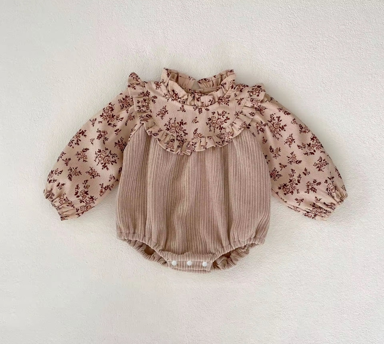 Light brown corduroy floral thick romper