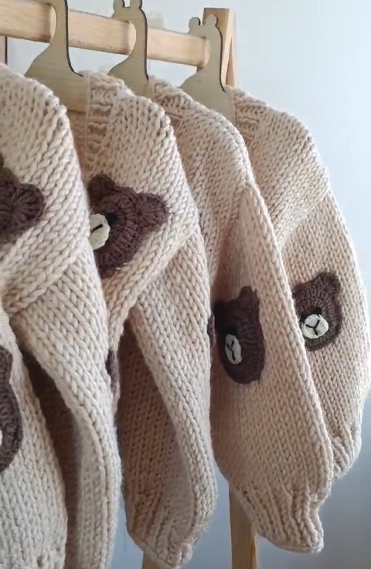 Handknitted beige teddy bear cardigan