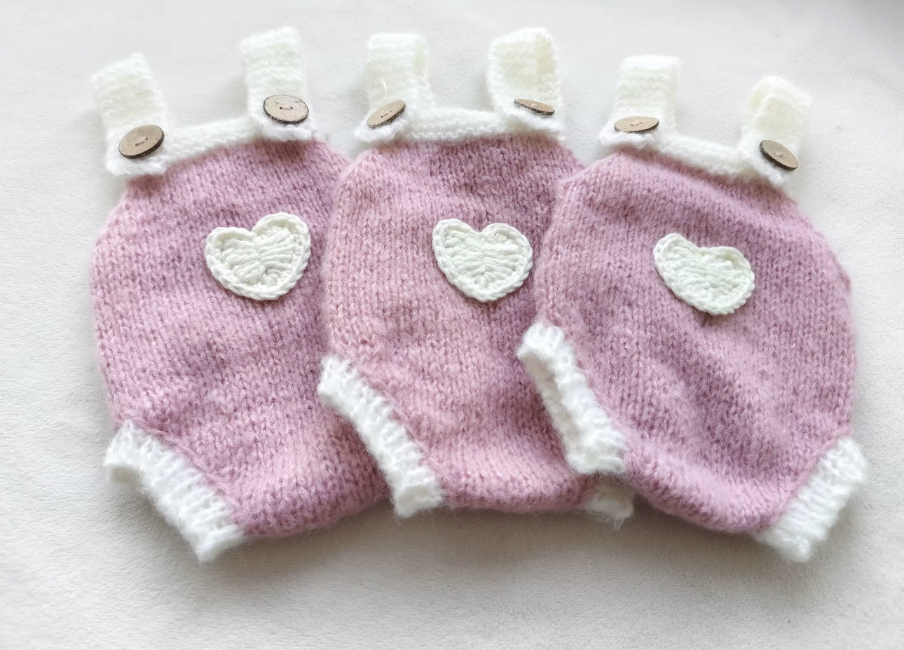 Handknit love heart summer pink soft romper