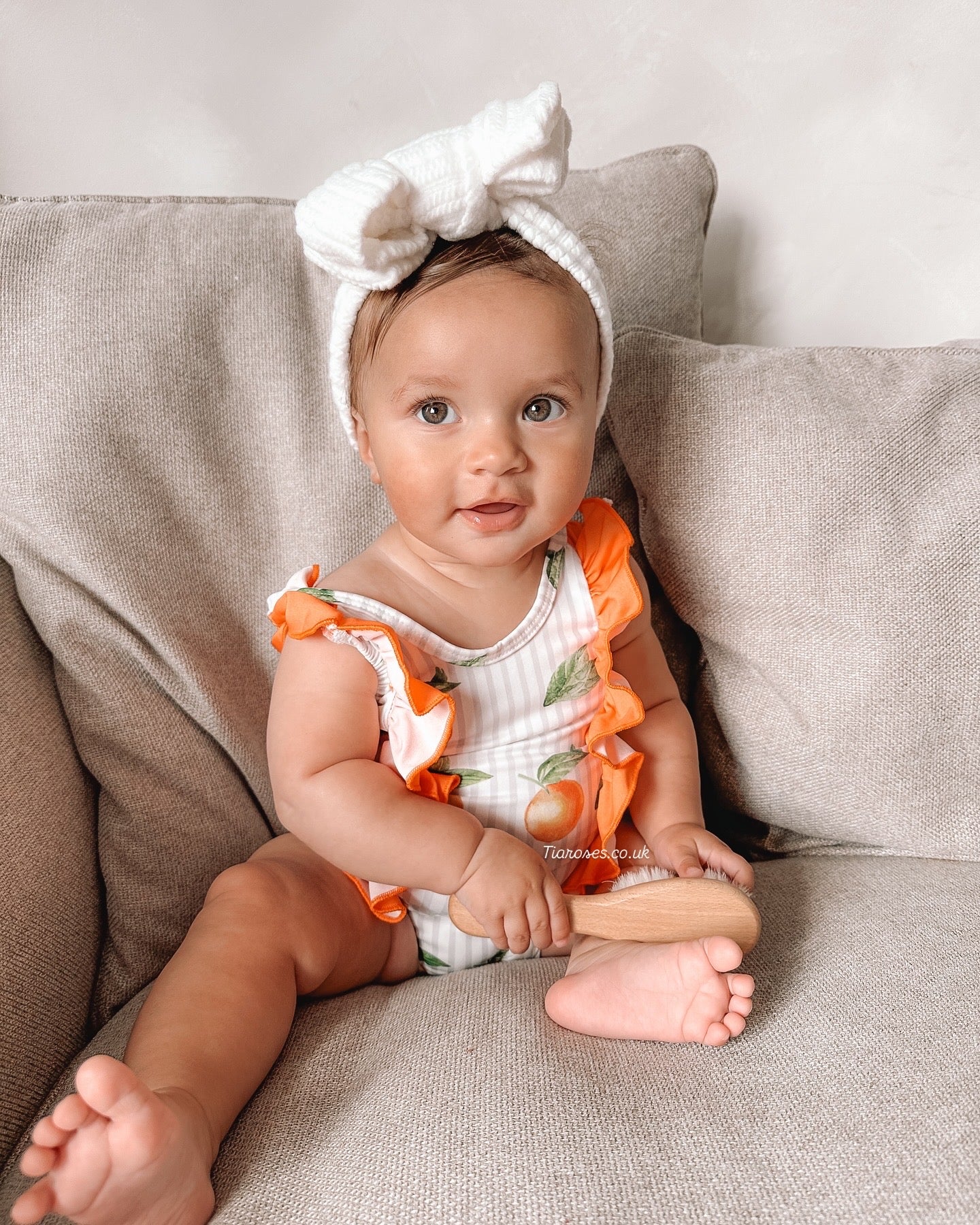 In stock summer oranges ruffle bow swimming costume