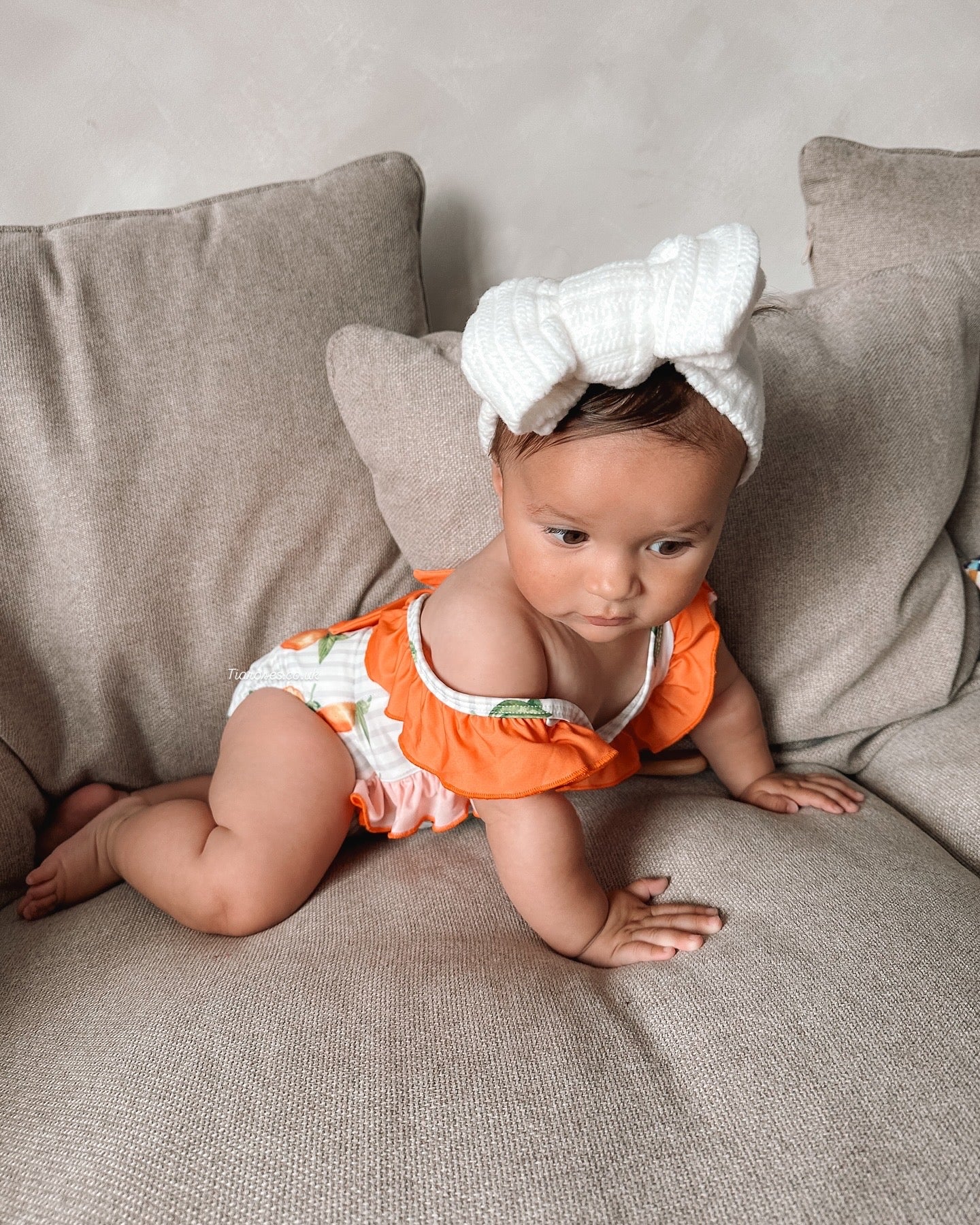 In stock summer oranges ruffle bow swimming costume