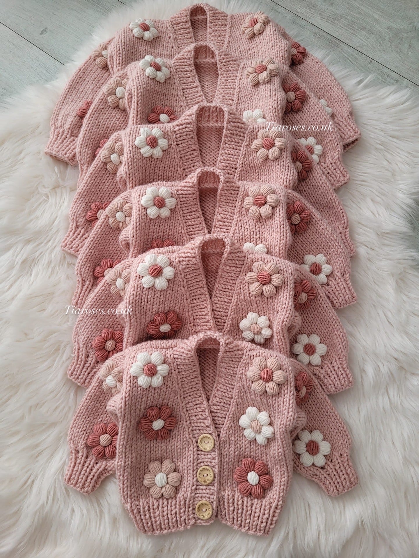 In stock New style flowers front, arms and back handknitted cardigan