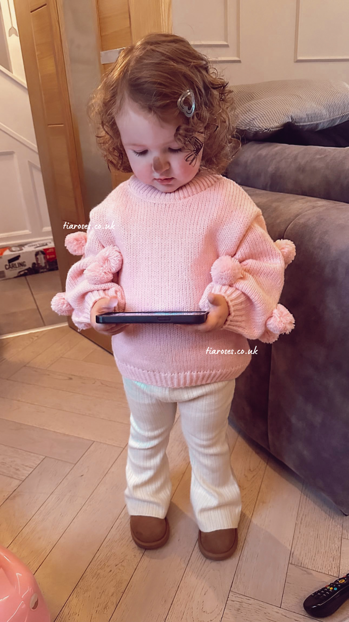 Chunky Pom Pom spring summer jumper and knit flares set