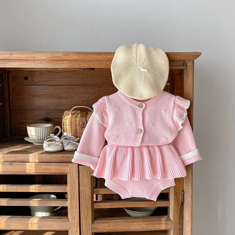 Two piece knit cardigan and bloomers (pre order)