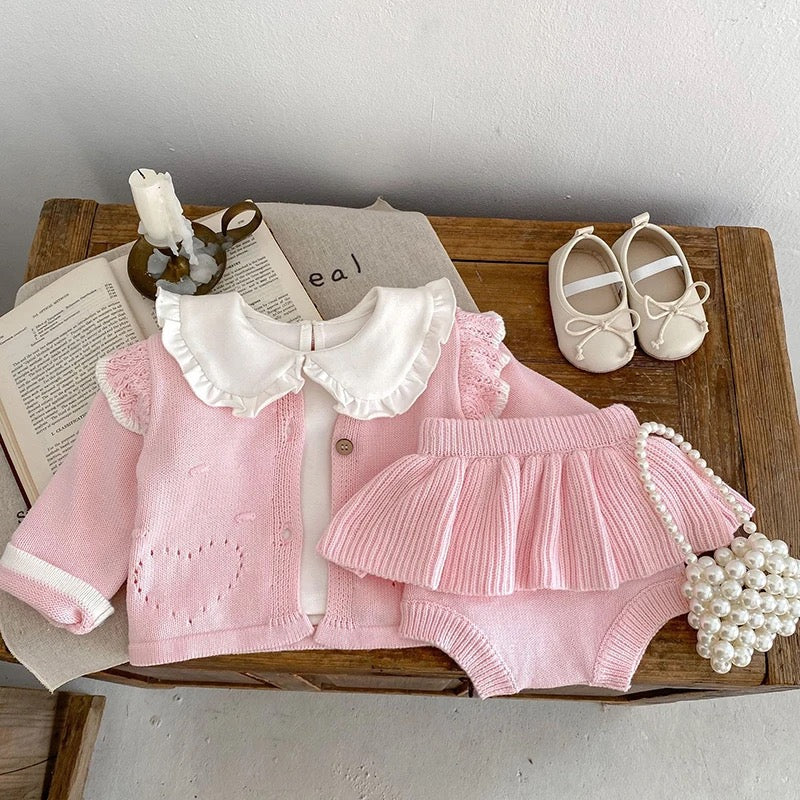 Two piece knit cardigan and bloomers (pre order)