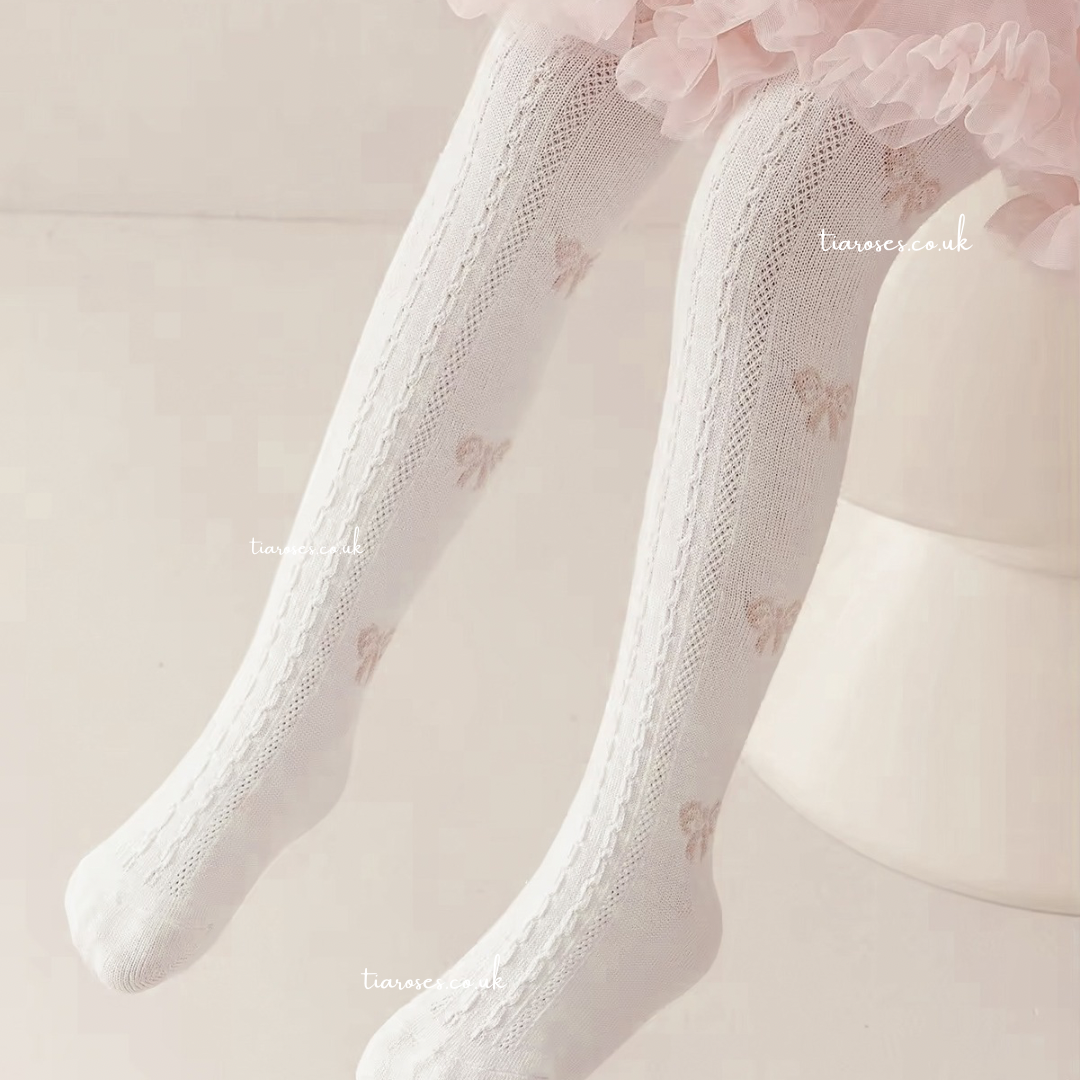 Pre order bow pink thick cotton tights