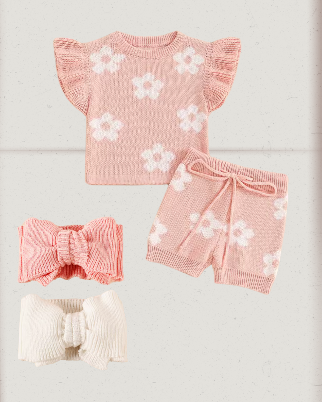 Thick knit summer flower co ord and knit bow headband