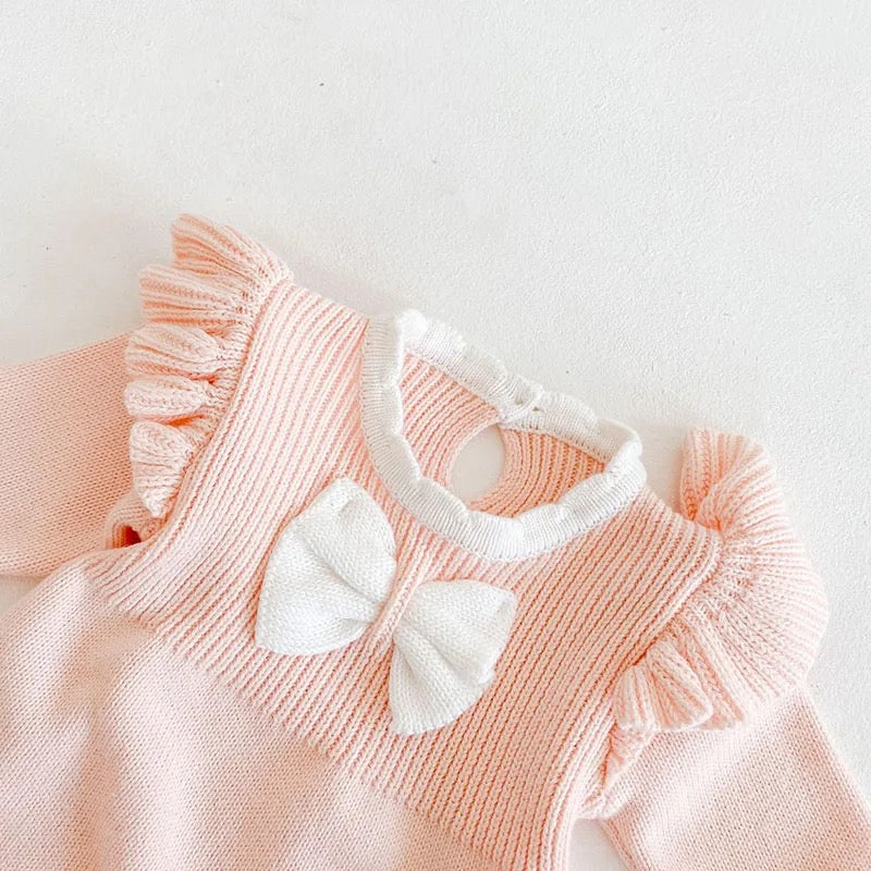 Knitted romper with bow detail (pre order)