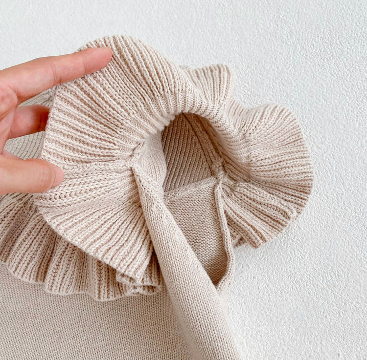Ruffle knit romper and bonnet set (pre order)