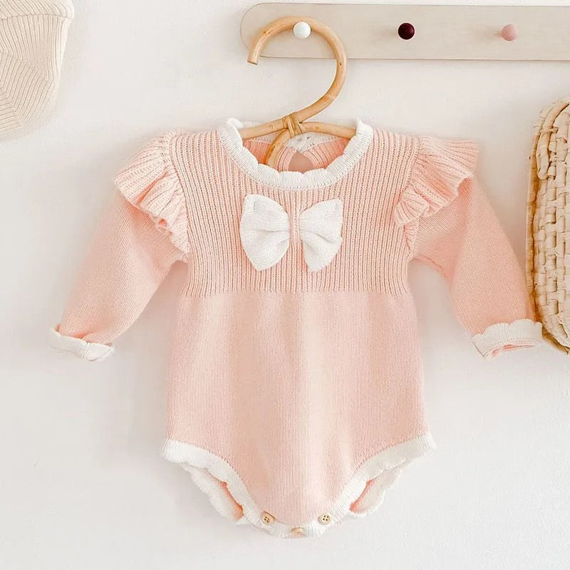 Knitted romper with bow detail (pre order)