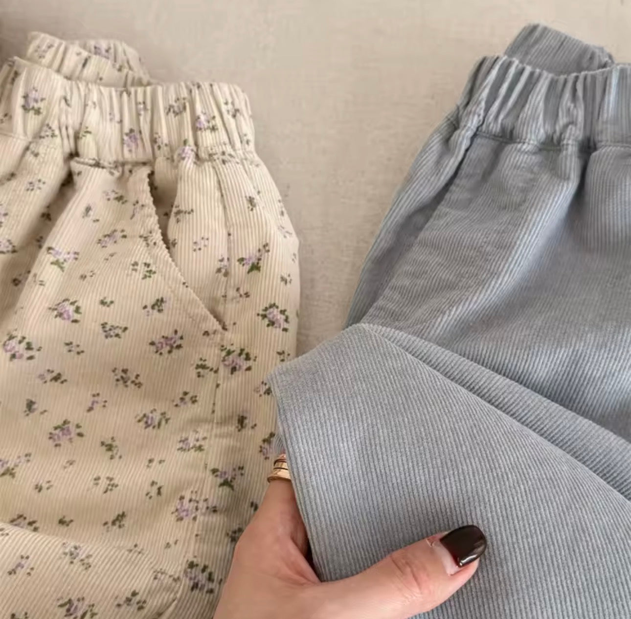 Corduroy frill trim trousers