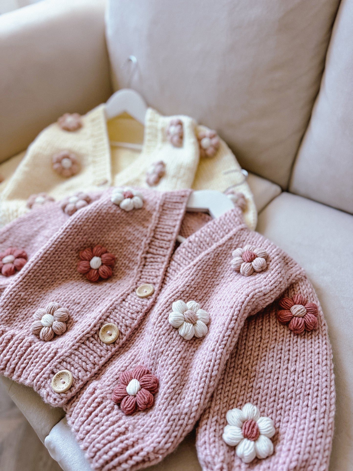 Flowers on Front & Back Handknitted Wool Cardigan