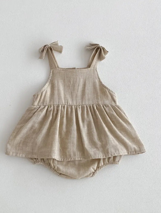 In stock summer beige romper dress