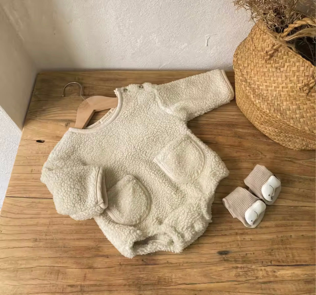 Fleece cream sherpa romper