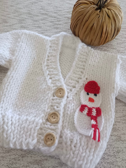 Pre order Christmas snowman hand knitted cardigan