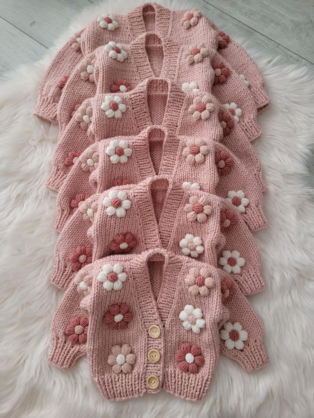 Handknitted 3 piece sets (cardigan, skirt, headband)