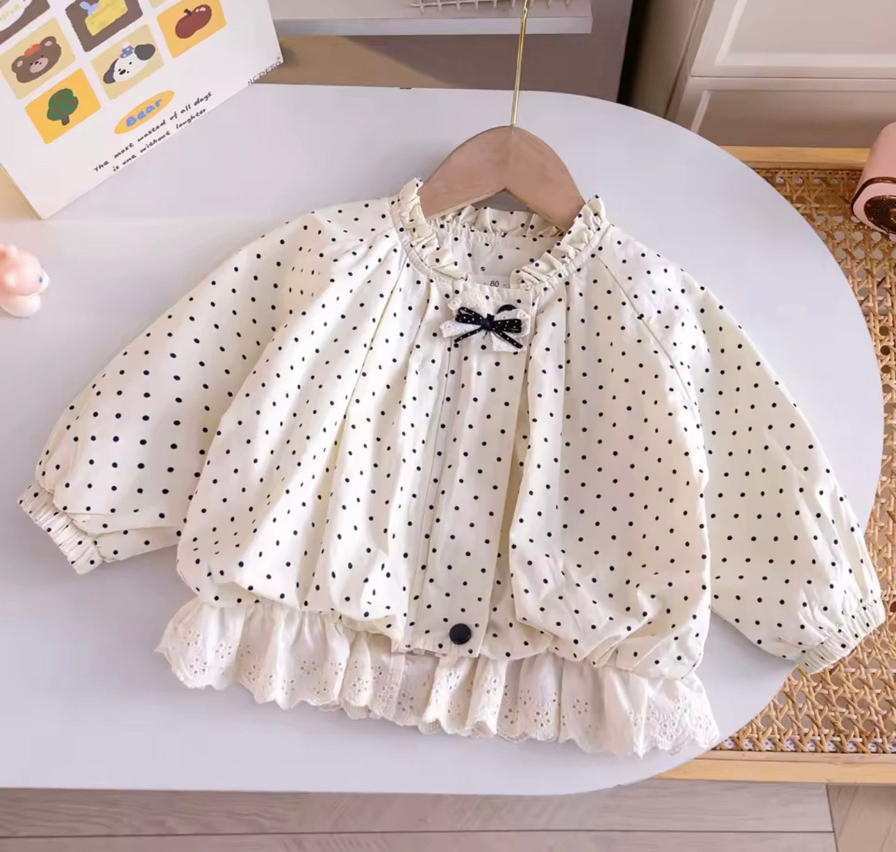 Polka dot frill trim jacket
