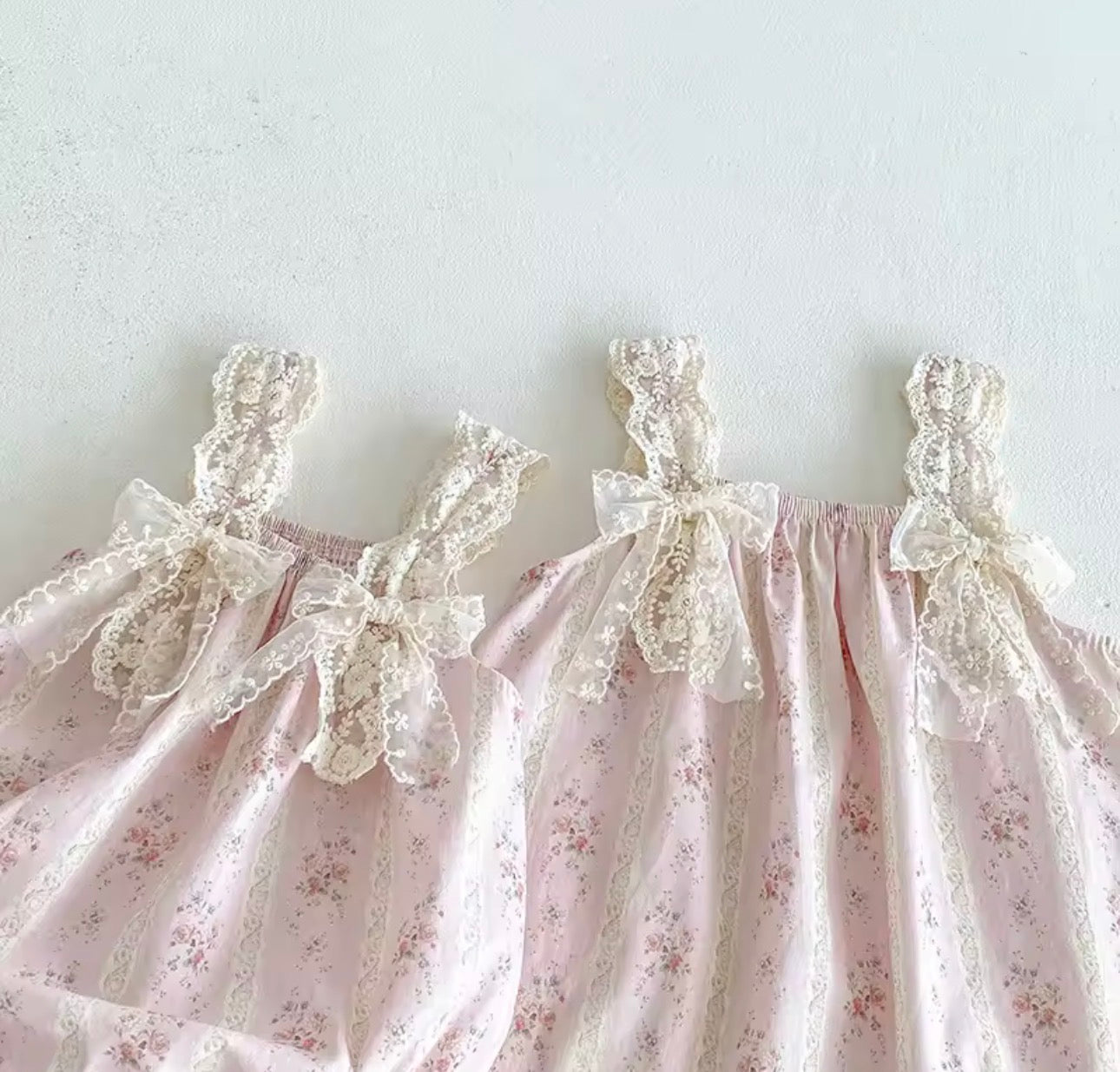 Pink floral lace romper/dress & headband