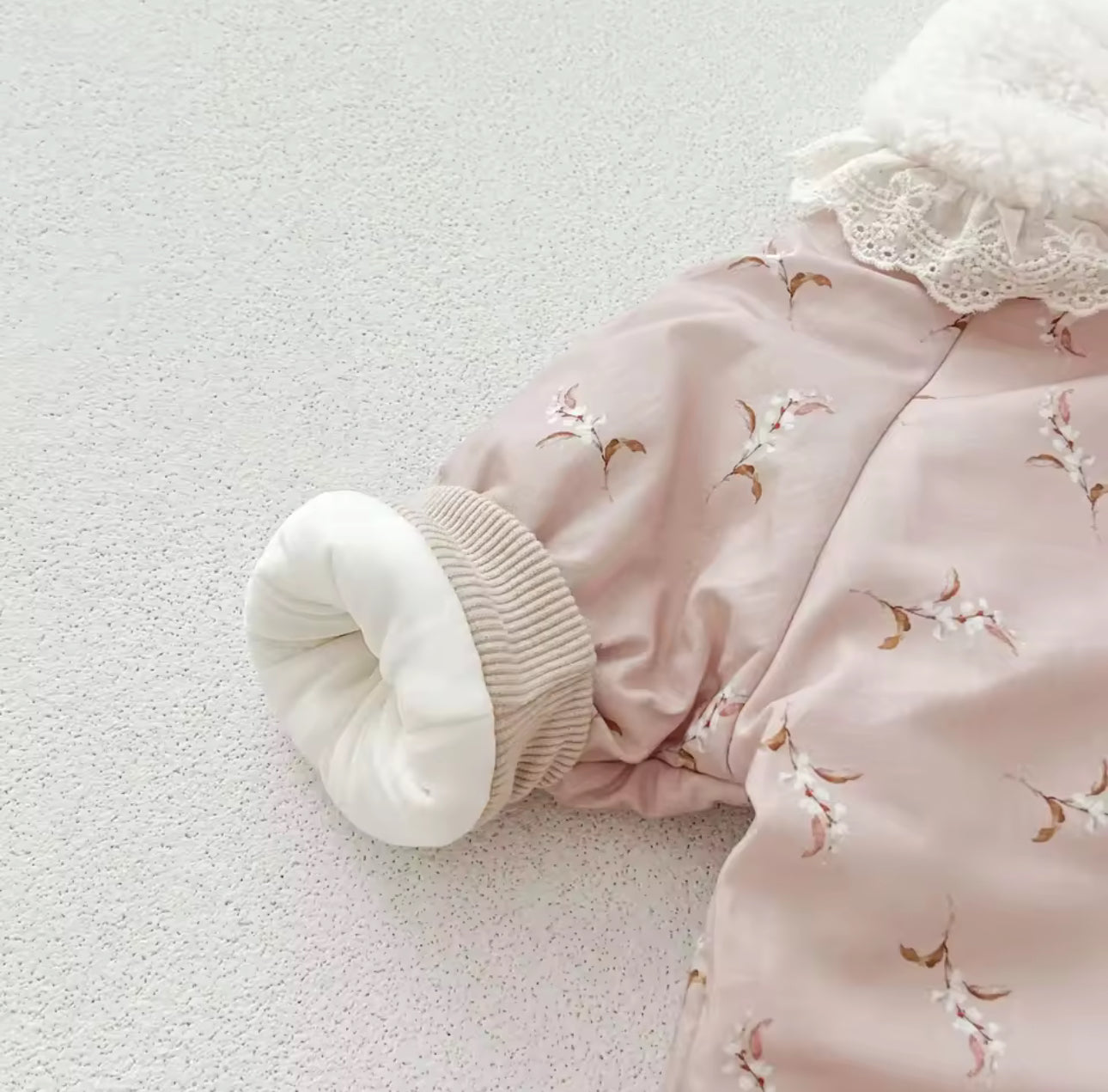 Thickened dusky pink flower snowsuit