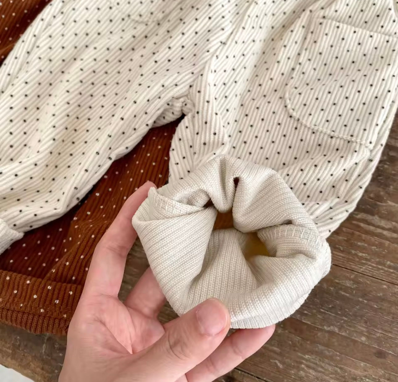 Corduroy polka dot trousers