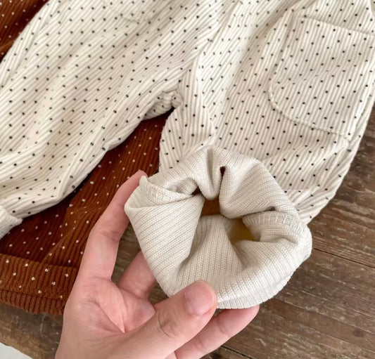 Corduroy polka dot trousers