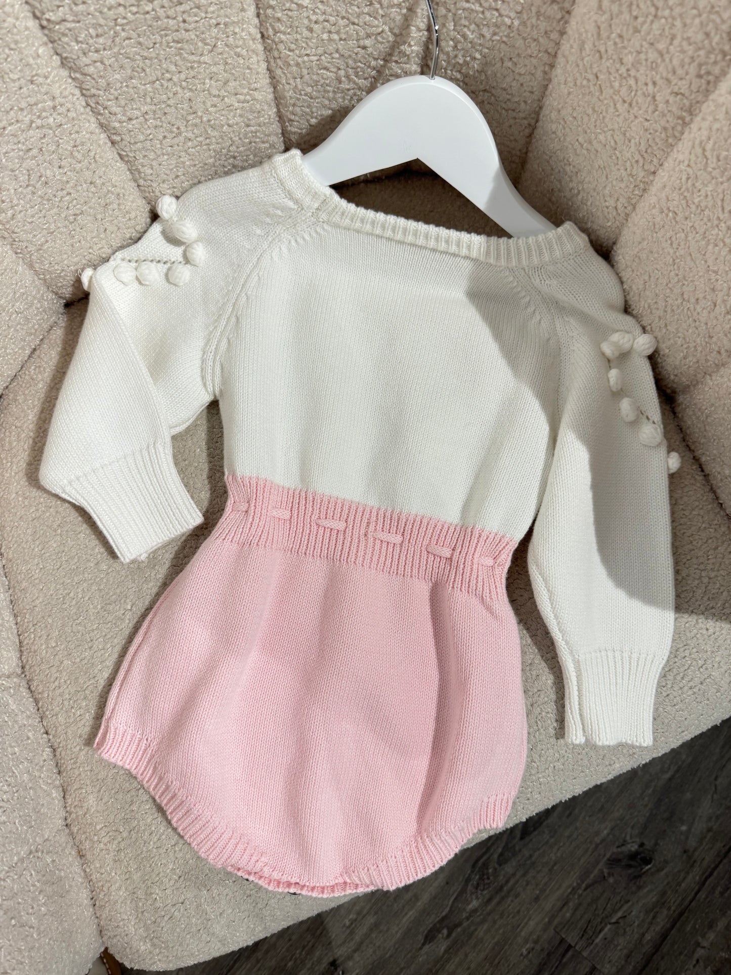 Knit heart romper pink