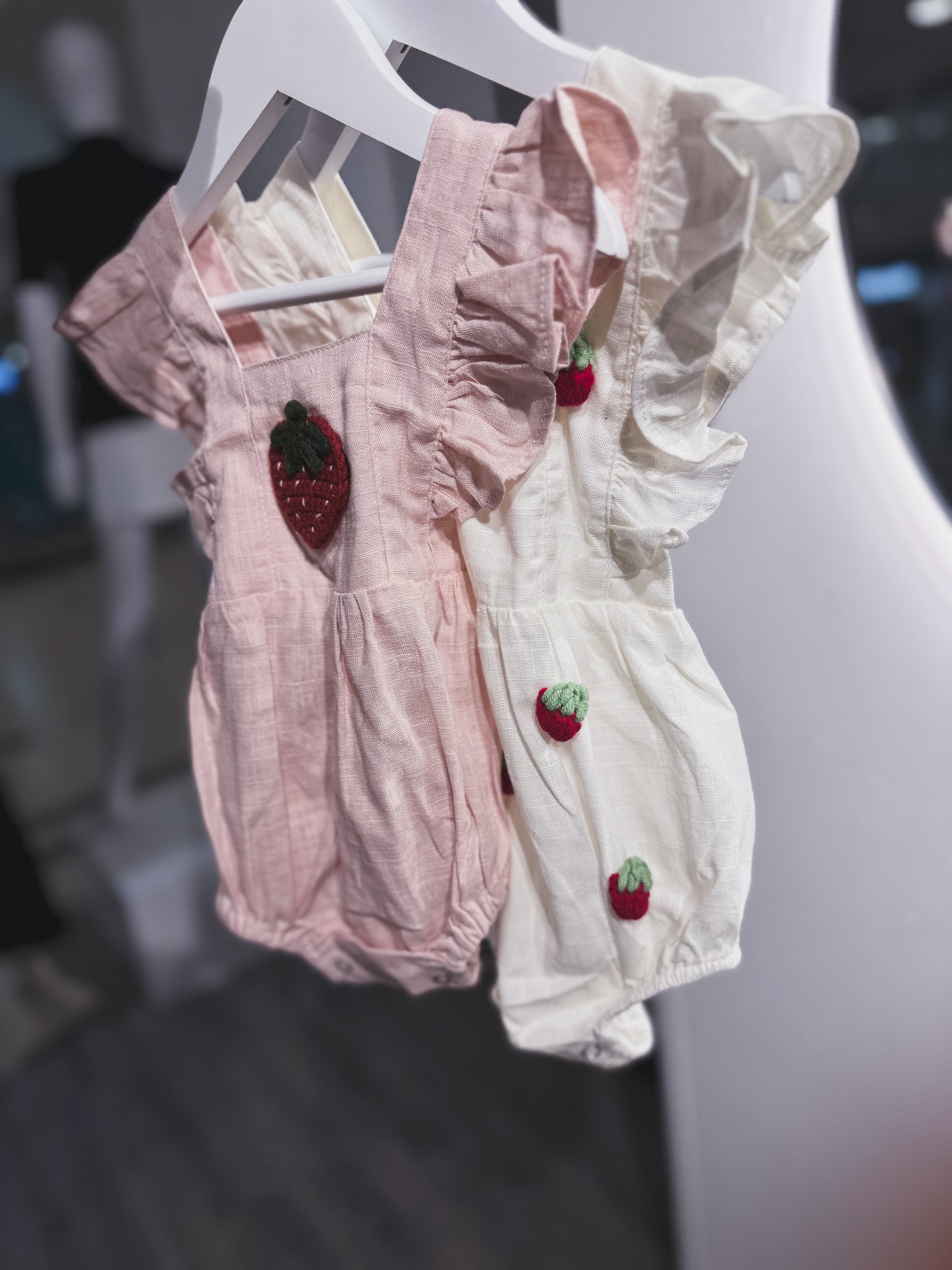 Hand crotchet spring strawberry rompers (in stock)