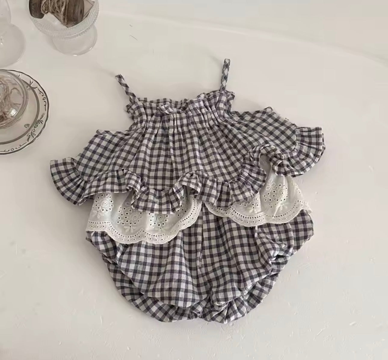Gingham two piece vest and shorts set