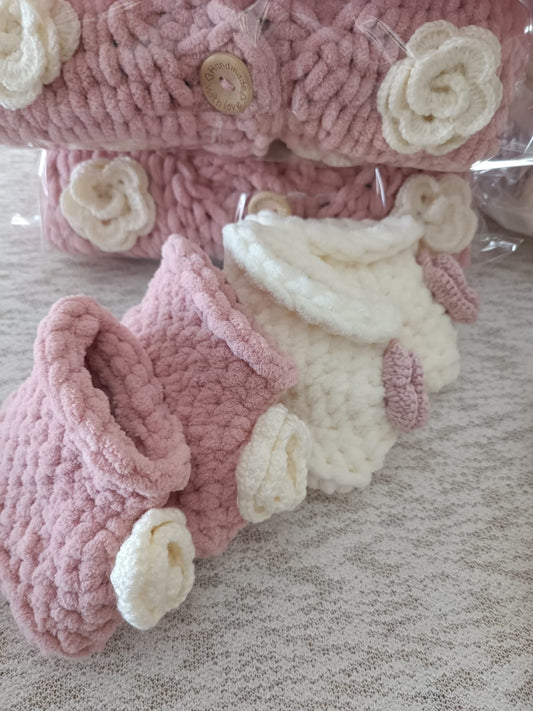 Pre order soft knit flower booties (matches our soft knit cardigans)