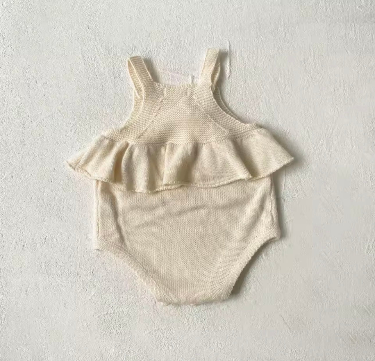 Soft cream knit romper and bunny hat