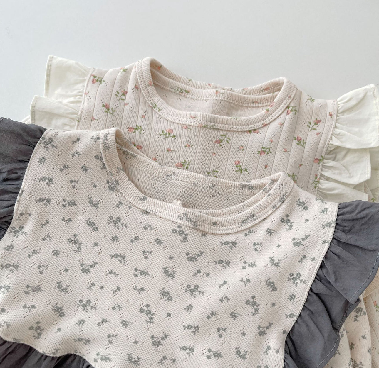 Autumn floral soft cotton 3 piece top, legging, frill bib set